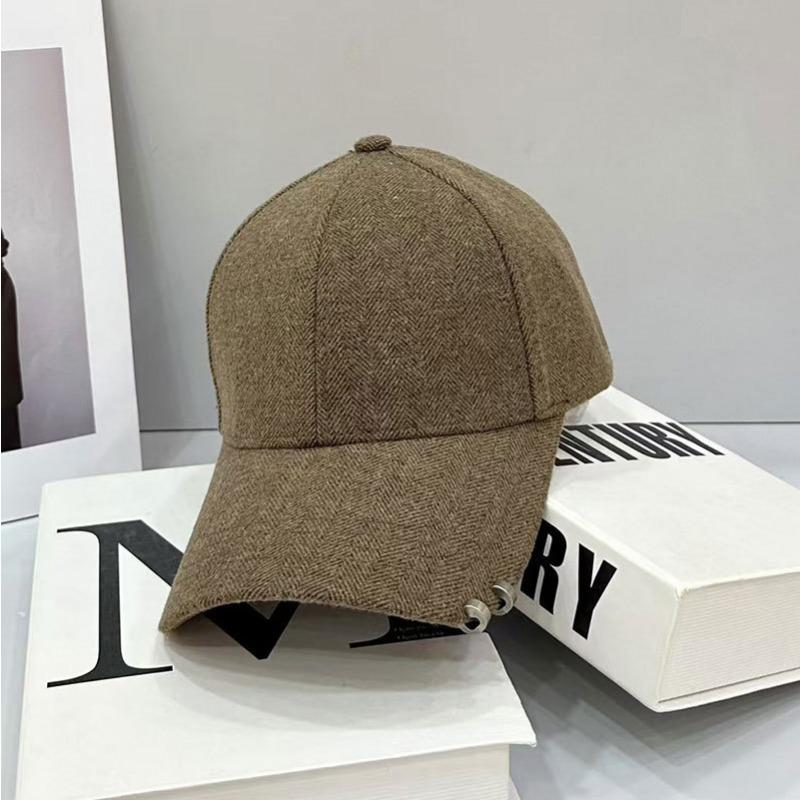 Autumn and Winter Warm and Slim Woolen Hard top Iron Ring Buckle Baseball Hat for Women Casual Versatile Woolen Couple Peaked Hat Trendy