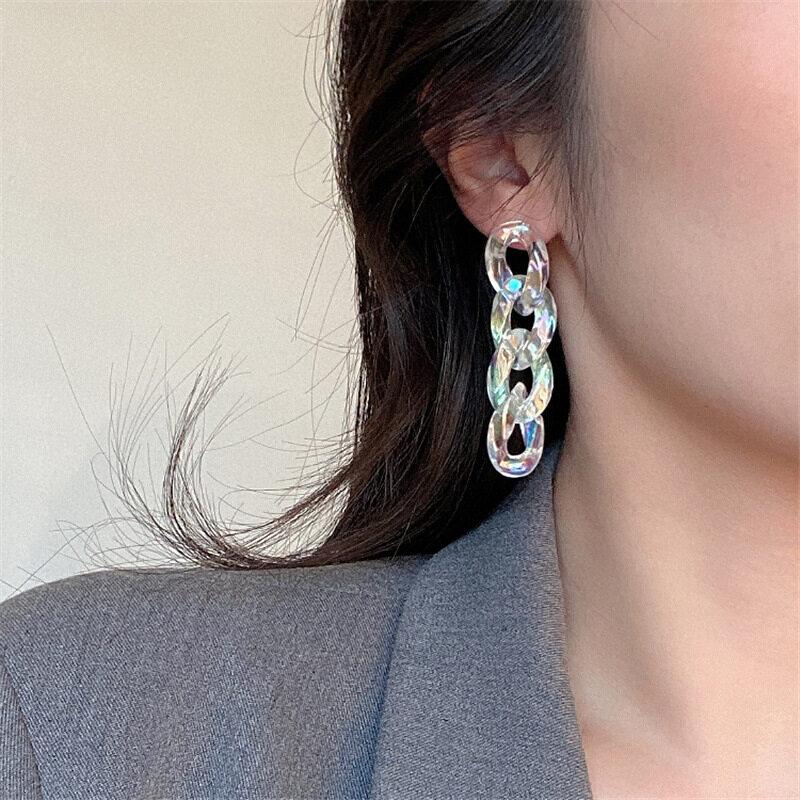 

Большие акриловые висячие серьги для женщин, массивные серьги в корейском стиле в стиле панк, прозрачные цветные серьги-цепочки, богемные ювелирные аксессуары
