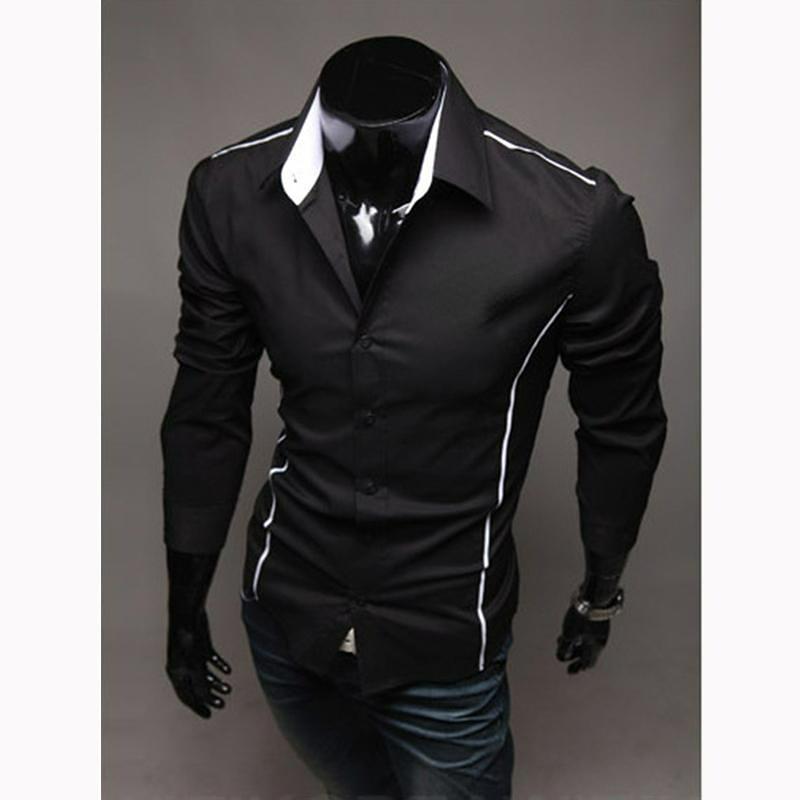 

Чоловіча повсякденна темпераментна сорочка з довгими рукавами, персоналізований тонкий топ з лацканами S чорний