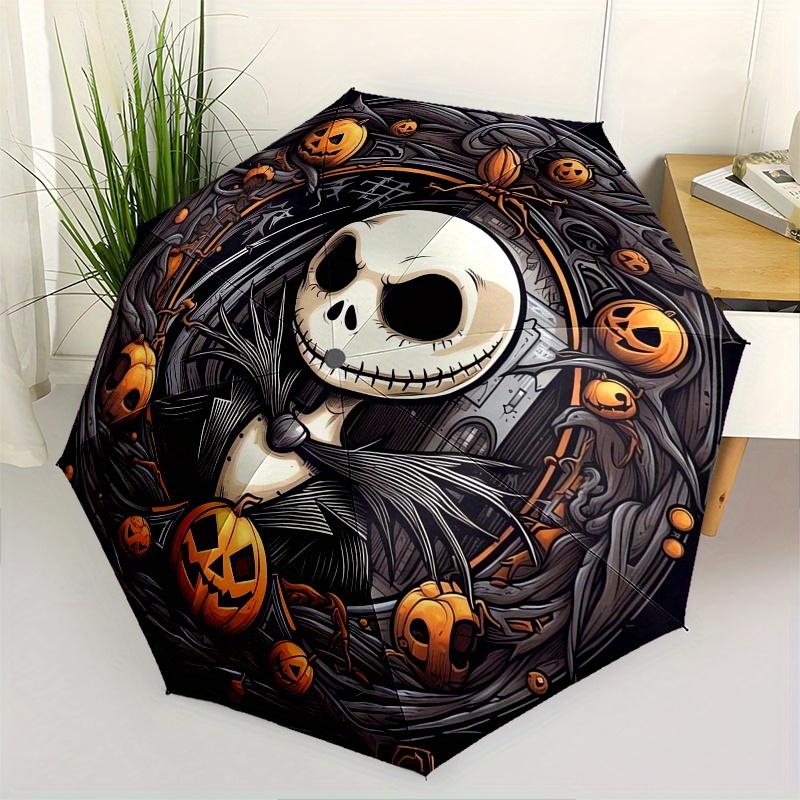 

Jack Skellington,Halloween Automatic Umbrella Tri fold Portable Umbrella, Best Holiday Gift for Men and Women, Durable Iron Frame, Playful
