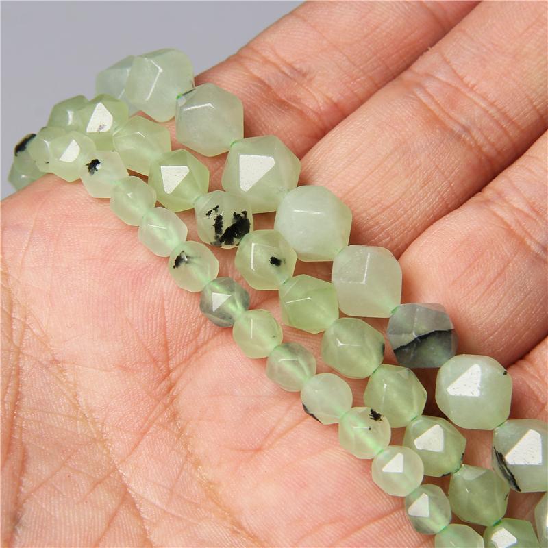 Natural Faceted Green Prehnites Quartz Crystal Stone Beads Charm For Handmade Jewelry Making Bracelet Necklace Gem Stone Beads