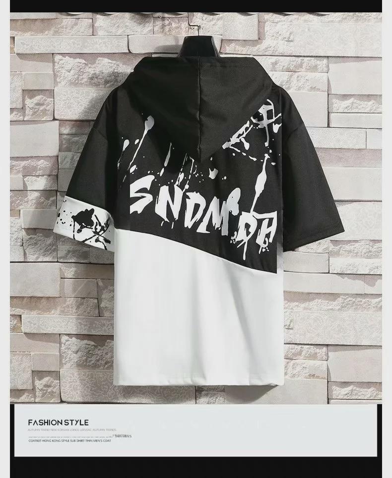 Men's Summer Short-Sleeved Hooded T-Shirt - Korean Style Trendy Five-Point Sleeves for Teens and Boys