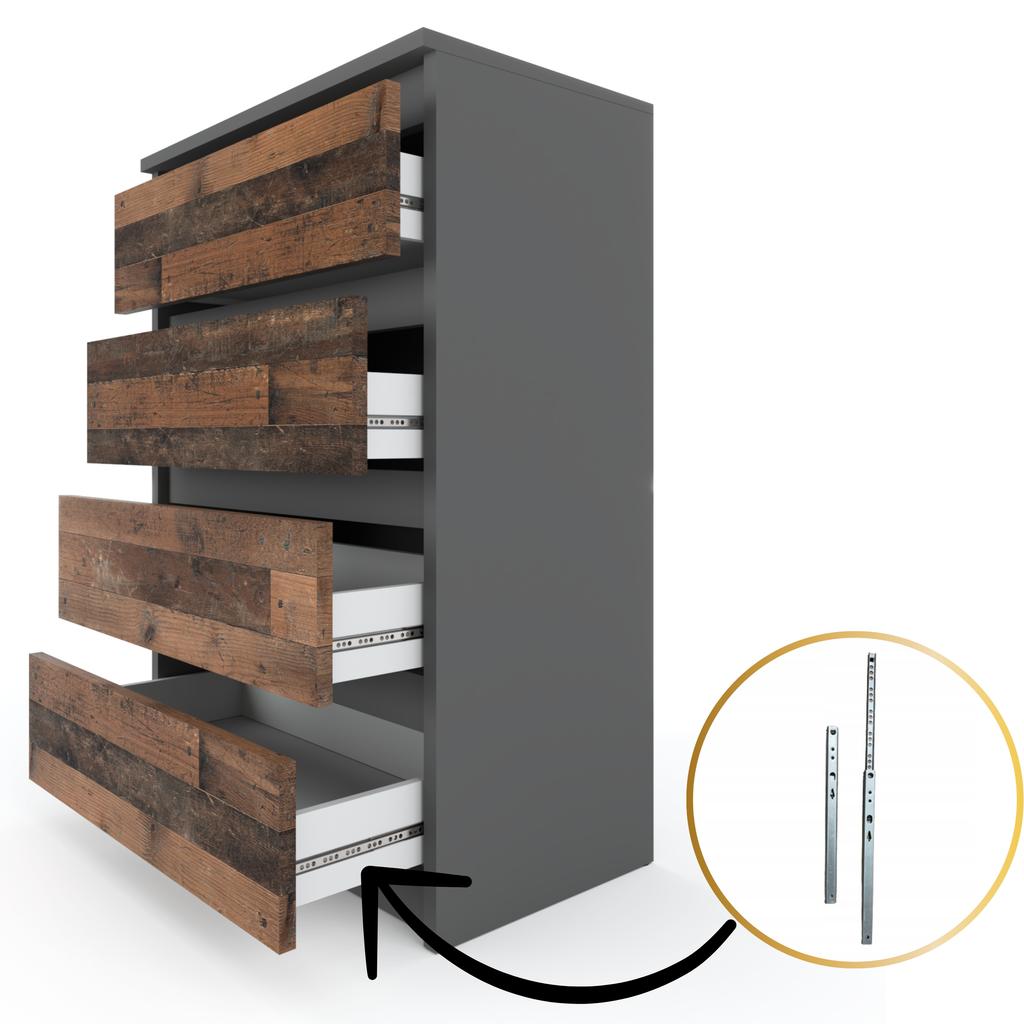 Chest of Drawers with 4 Drawers Gray Vintage 60CM TV Cabinet Living Room Furniture Sideboard