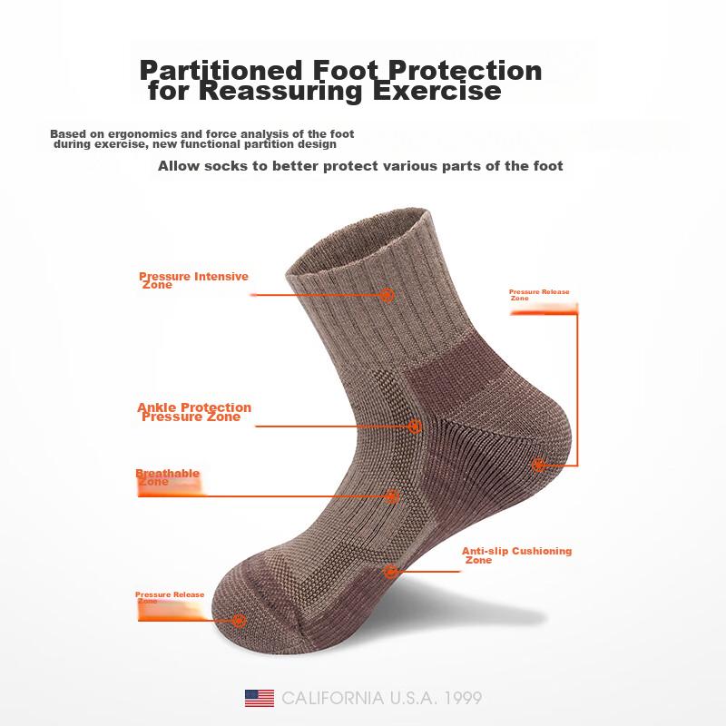 TFO Merino Wool Socks, Athletic Running Socks, Breathable Comfortable Outdoor Hiking Socks, 2202464, Men's Brow