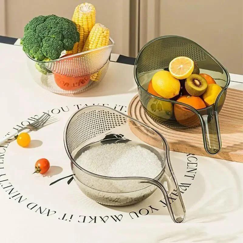 

Kitchen Washing Gadget Rice Washing Filter Rice Rinsing Basin Drain Basket Household Dish Washing Fruit Bason Sink with Handle белый