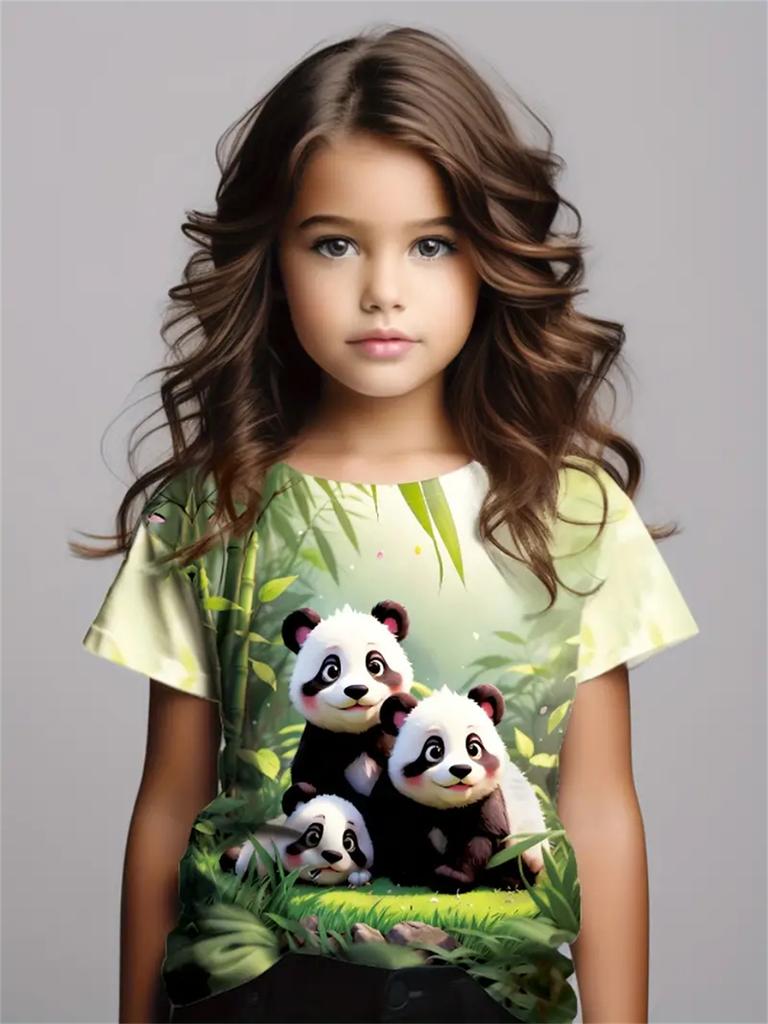 Girl Clothes Cute Animals 3D Print Casual Crew Neck Short Sleeves Graphic T Shirts Children's Clothing 2-10Y for Animals Lover