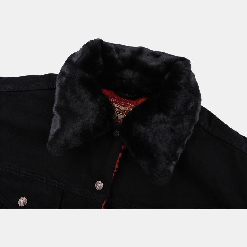 Levis Solid Color Button-Down Casual Long Sleeve Denim Jacket Women Jackets Black 17356-0000