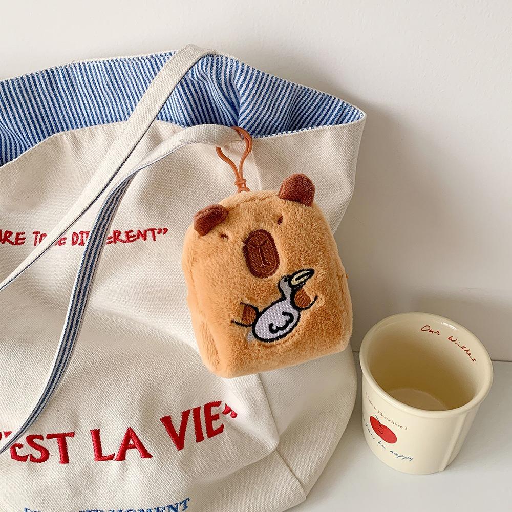Cute Cartoon Capybara Anime Coin Purse With Keychain School Bag Pendant Headphone Storage Bag