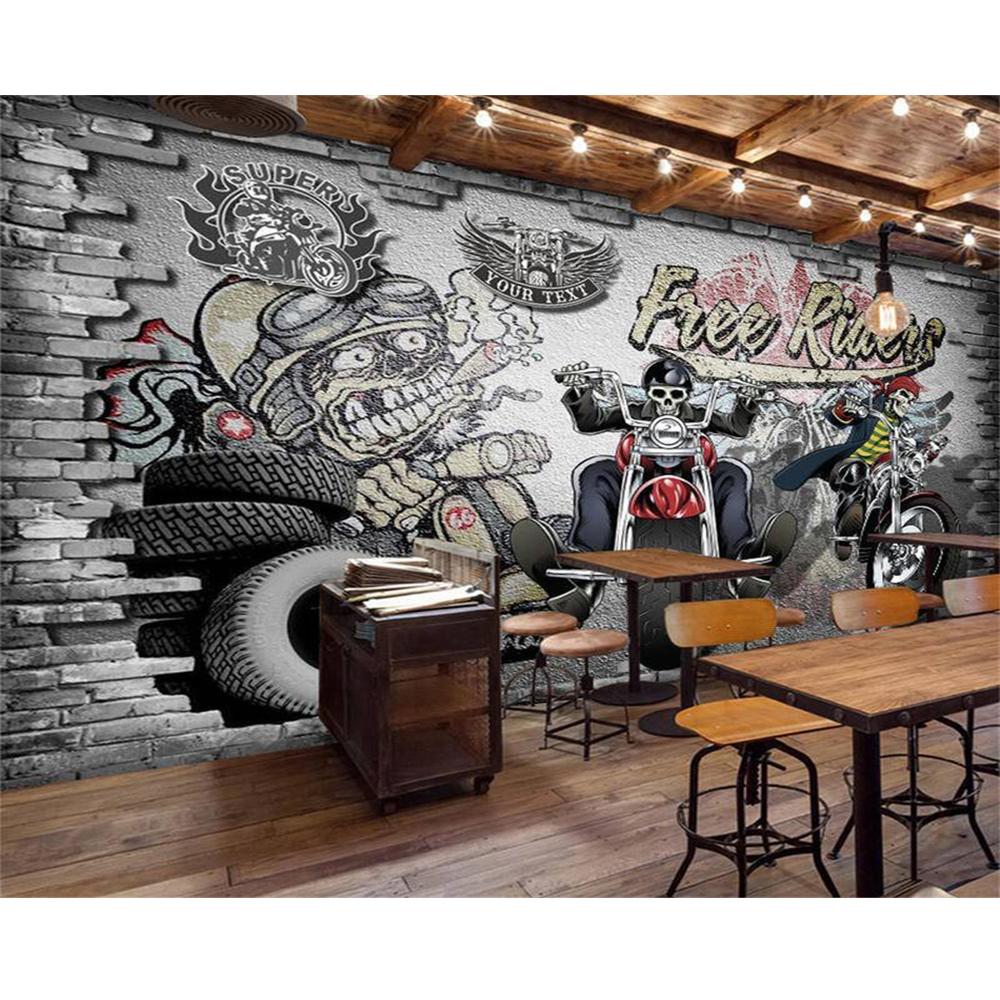 Cool 3d Graffiti Wallpaper 3d Motorcycle Car Mural Bar Cafe Club Wallpaper Car Shop Industrial Decoration Wallpaper