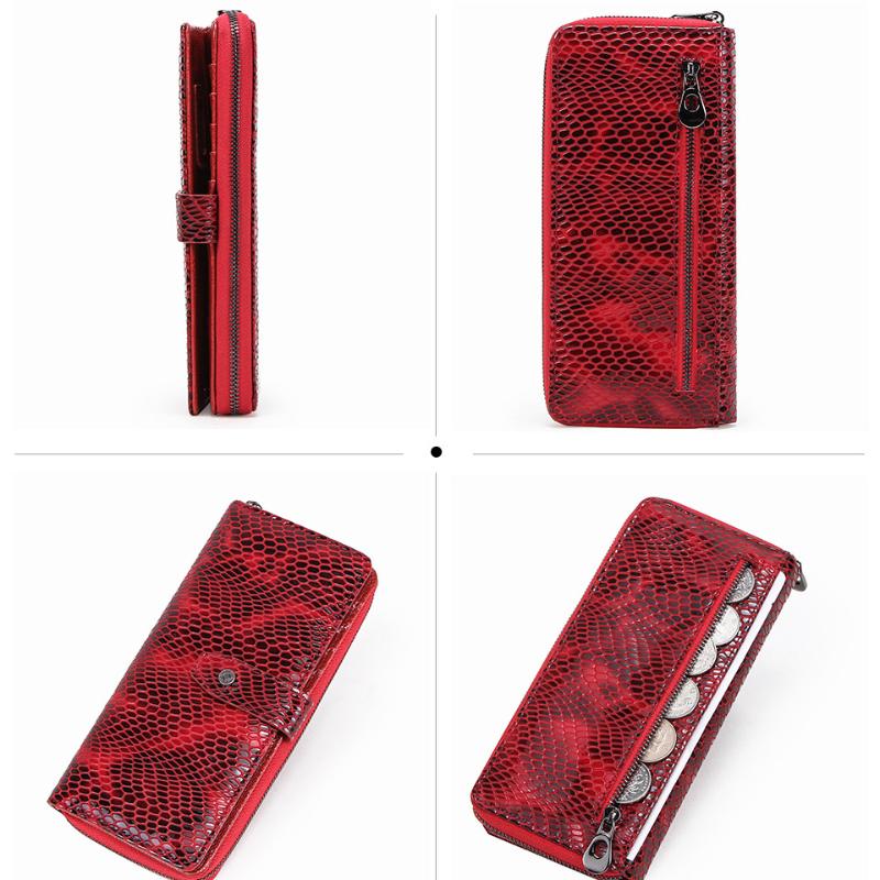 Johnature Portafoglio da donna in pelle genuie alla moda Rfid antifurto morbida pelle bovina portafoglio a mano lunga porta carte porta carte