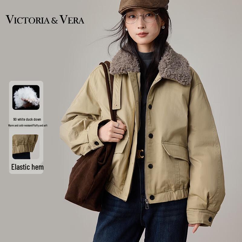 

VICTORIA&VERA Women s Workwear Style Fur Collar Duck Down Puffer Jacket S