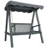 2 Seater Garden Swing Seat with Canopy, Wooden Swing Chair, Outdoor Hammock Bench for Balcony Patio Porch, Grey