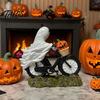Small Ghost Figurine with Pumpkins Halloween Riding Motorcycle Figurine, Novelty Rider Resin Decor Statue Pumpkin for Indoor Home Desk Tabletop