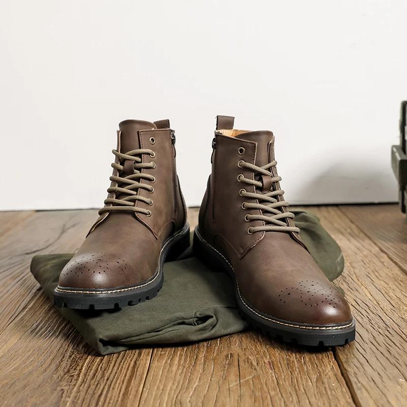 Size 46 Mens Shoes High Quality New Designer Boots for Men Fashion Casual Lace Ankle Boots Male Designer Leather Shoes for Men