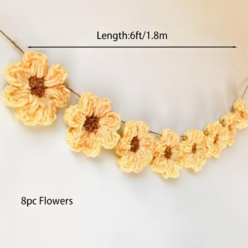 8pcs Handmade Crochet Daisy Garland | White Daisy Wall Hanging for Baby Shower, Wedding, Birthday, Living Room, Bedroom Decor