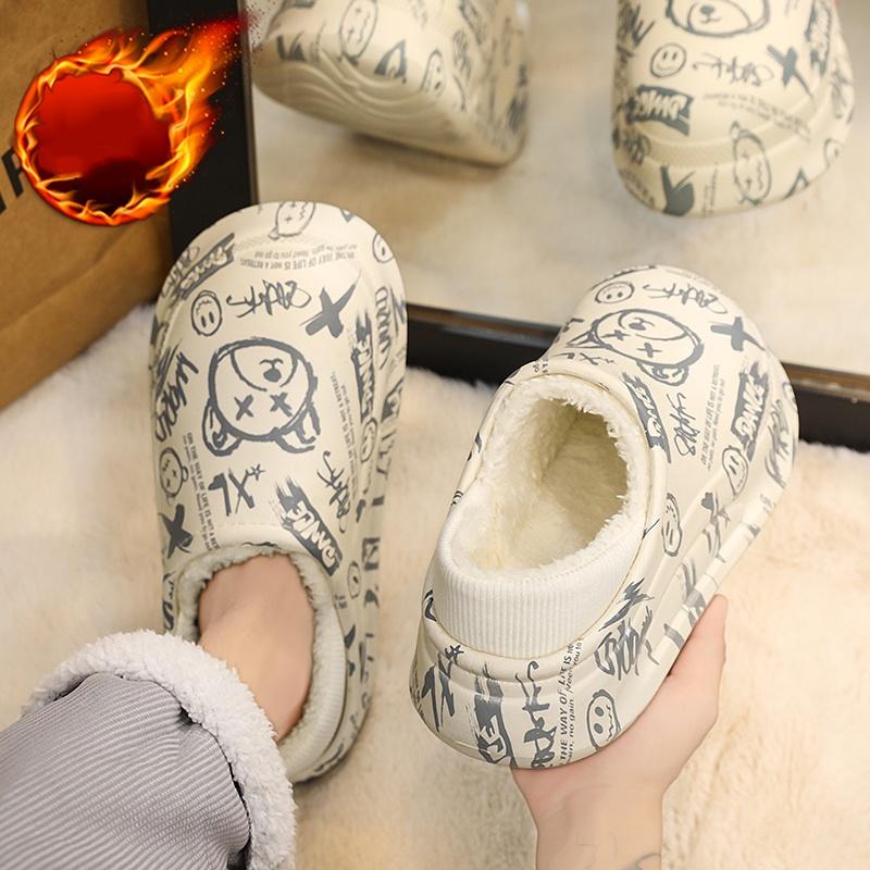 Cotton Slide Shoes For Men And Women, Autumn And Winter Home Wear, Anti-Skid, Warm, Thick-Soled, Fleece-Lined Cotton Shoes For Couples