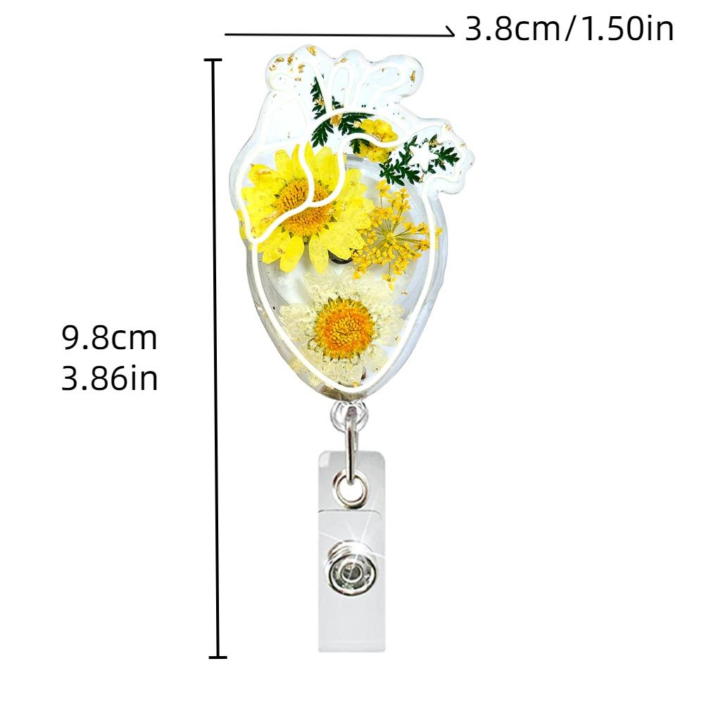 High Resilience Heart Badge Clip Fall-proof Nurse Badge Holder Daisies Pattern Badge Clip  Name Tag