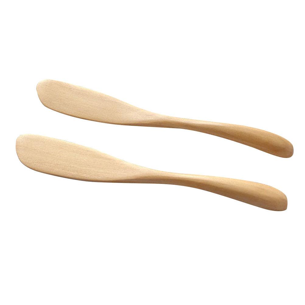 2Pcs Wood Butter Knife Smooth Natural Spread Cream Jam Cake Decorating Baking Tools Wood Butter Knife Jam Spreader