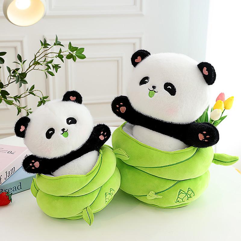 Bamboo Tube Bamboo Shoots Panda Doll Cute Panda Doll Plush Toy Children'S Birthday Gift