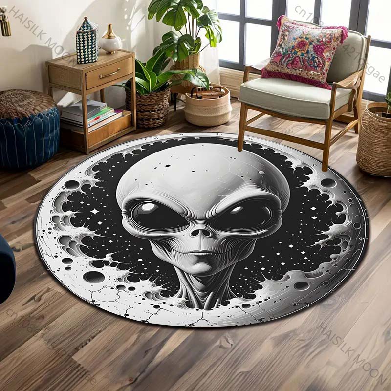 Multiple Sizes Aliens On the Moon Print Round Carpet Living Room Bedroom Table Chair Sofa Decorative Carpet Luxury Gifts