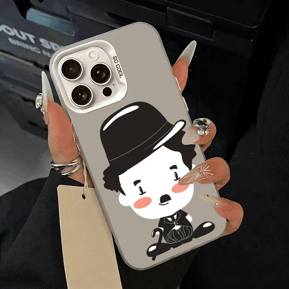 C-Charlie Chaplin Phone Case For iPhone 11 12 13 14 15 16Pro Max Plus white Sliver  Phone Cover