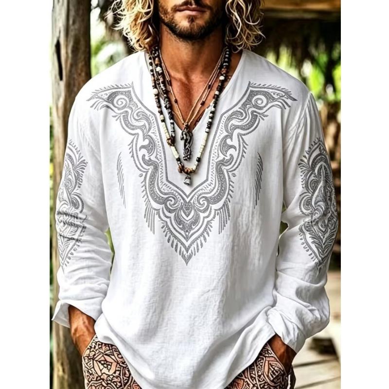 T-shirt casual da uomo a maniche lunghe con stampa