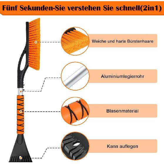 Snow Brush & Ice Scraper, 27 Inch, Ice Scrapers for Car Windshield, Detachable Snow Removal Tool with Ergonomic Foam Grip for Cars, Trucks, Suvs