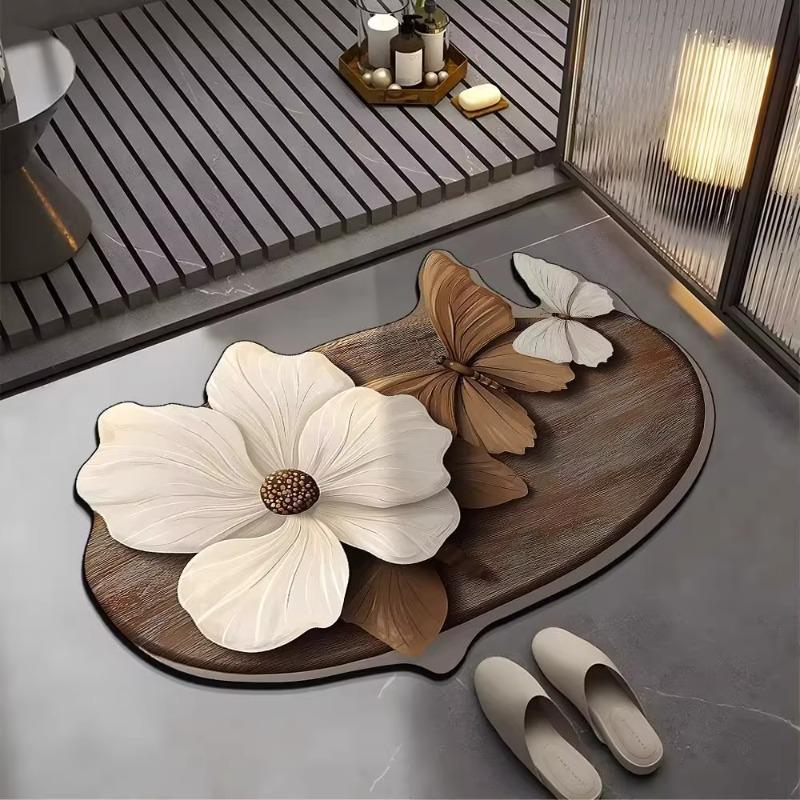 Alien butterfly bathroom mat, kitchen, bathroom, shower room, absorbent and anti slip diatomaceous earth toilet floor mat