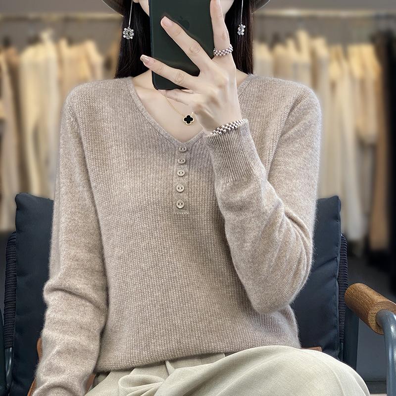 

Осенне-зимний новый женский трикотажный свитер с длинным рукавом и V-образным вырезом, свободный и тонкий, большого размера, для ношения под низ, для дома и улицы XXL