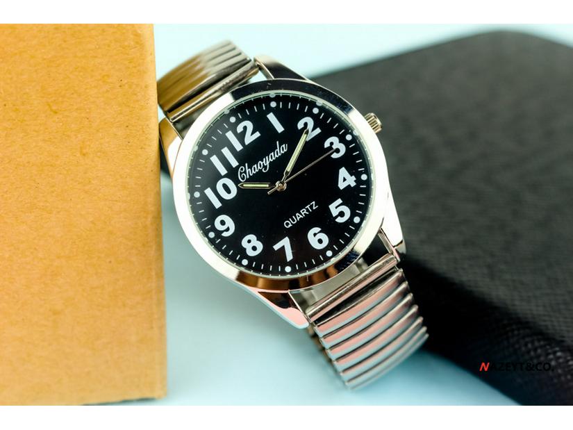 Large Number Luminous Elderly Quartz Watch with Waterproof Stainless Steel Elastic Band