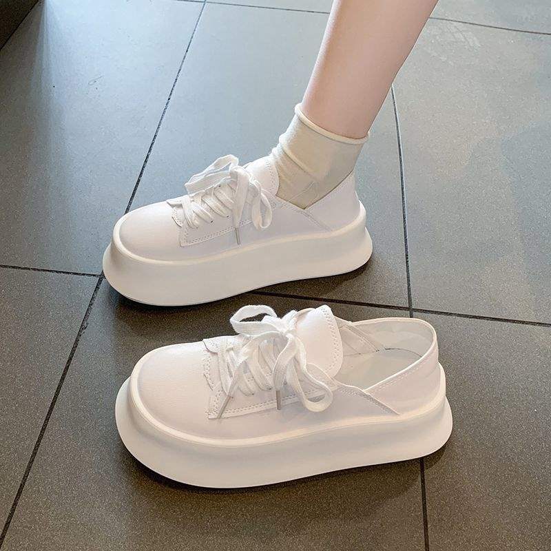 Platform White Shoes Women's 2025 New Casual Board Shoes Increase the Height of Big Head Bread Shoes Versatile Two Wear Muffin Single Shoes Women