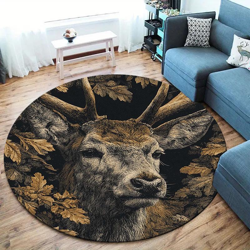

Retro Reindeer Round Area Rug,Carpet Rug for Living Room Bedroom Sofa Playroom Decor,Non-slip Floor Mat 80cmx80cm