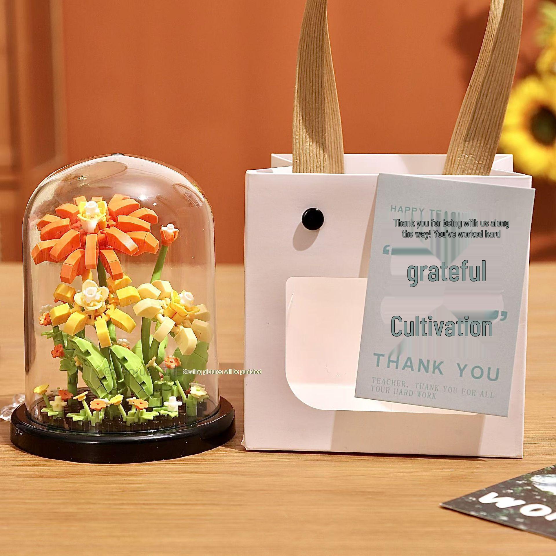 Подарок ко Дню учителя: Совместимый с Lego строительный блок Суккулентный букет и фигурки