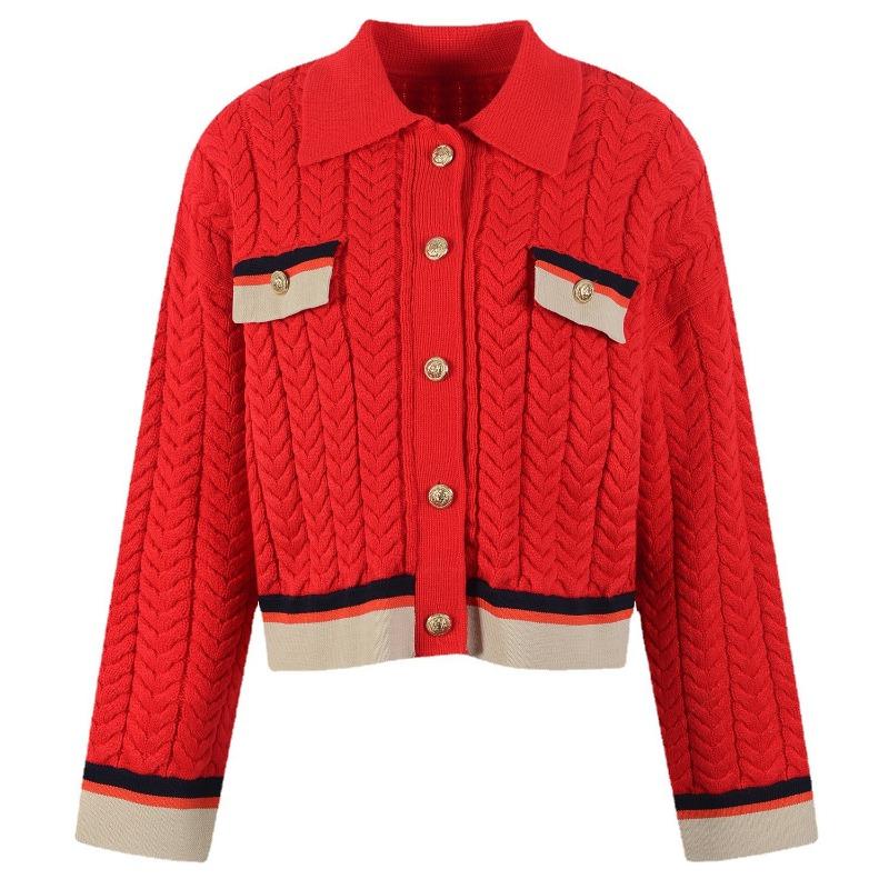 Autumn and Winter New Retro Small Fresh Contrasting Colors Loose Lazy Casual Coat Women's Knitted Cardigan