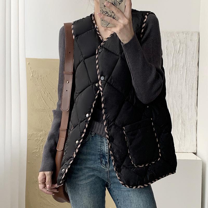 

Осенне-зимний женский внутренний жилет с круглым вырезом, универсальный жилет в стиле ретро, теплый жилет, короткое пальто 2XL (recommended about 95-55kg)