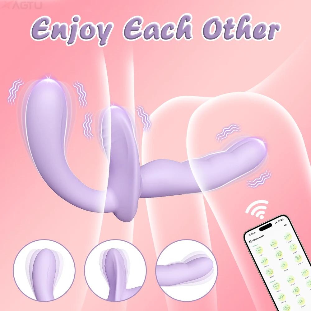 APP Strapless Strap-On G-Spot Dildo Vibrator Realistic Double-Ended Vibrating Butt Plug Anal Sex Toys for Women Lesbians Couples