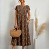 GMXIA Fashion Women's Loose Cotton and Linen O-Neck Printed Summer Dresses