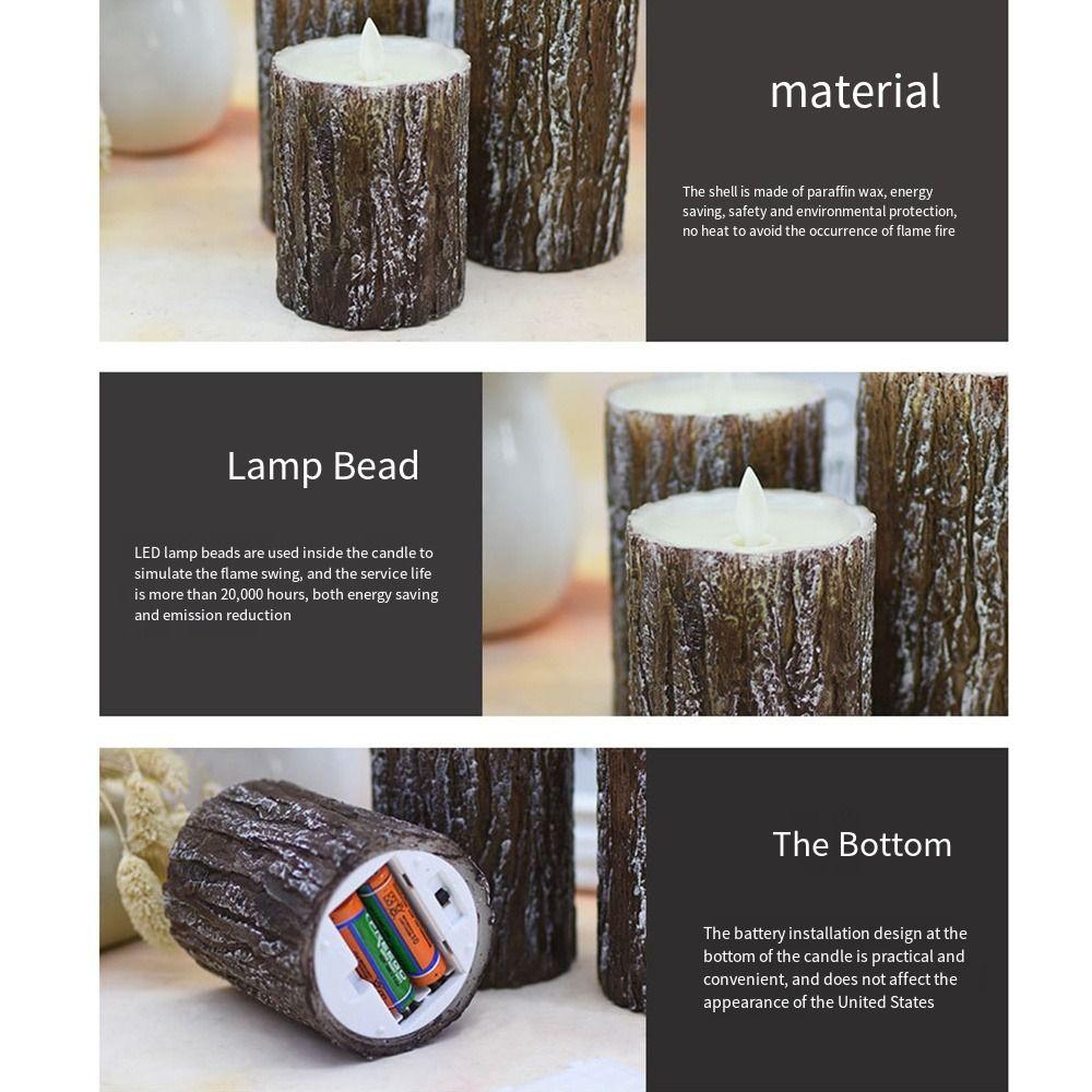 Pine Bark Effect LED Pine Bark Swing Candles Battery Operated Electric Decorative Light  Wedding