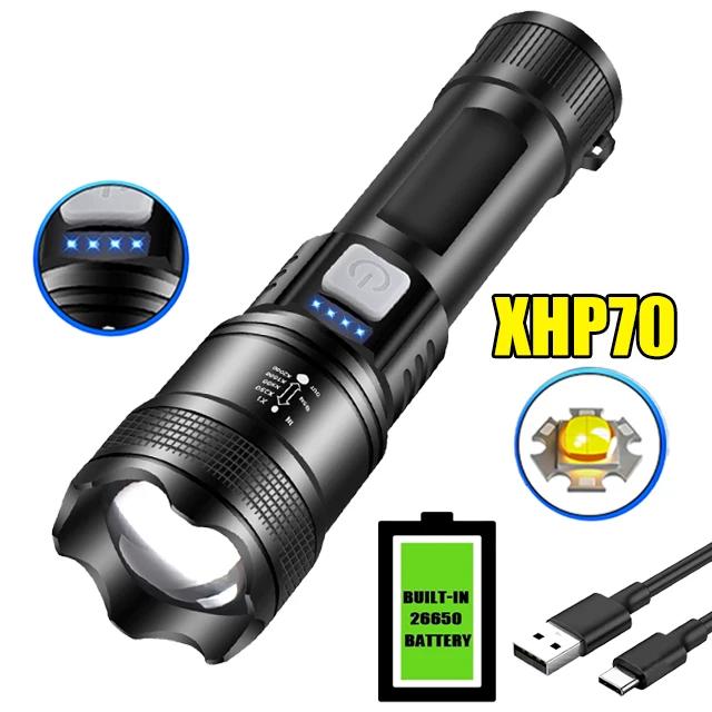 XHP70 High Power LED Flashlight With Tail Warm Light USB Rechargeable Long Range Zoom Torch Outdoor Camping Emergency Lantern