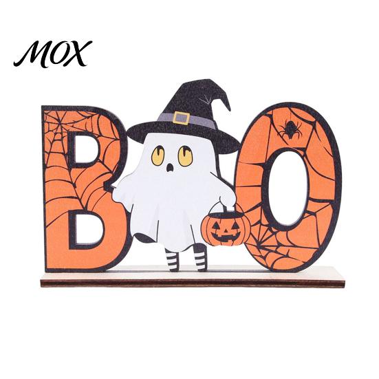 Childlike Halloween Room Accent Wooden Table Sign, Cute Pumpkin Boo Ghost Vibrant Party Prop Tabletop Centerpiece for Indoor Mantel Fireplace