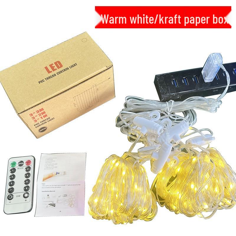 LED Copper Wire Curtain String Lights with USB & Remote, 3x3m, for Christmas, Wedding, Bedroom Decor
