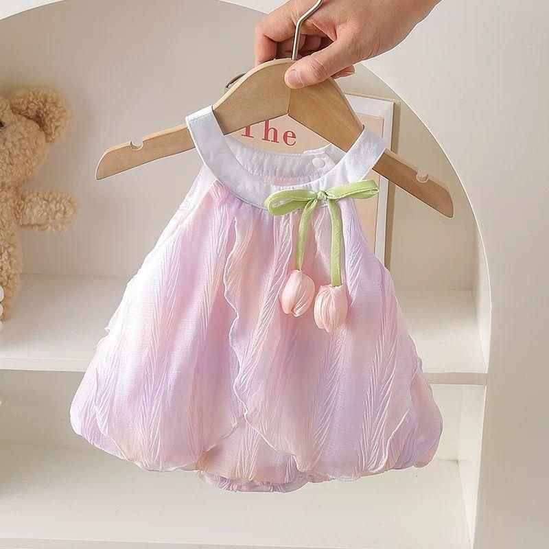 Baby Girls Summer Sleeveless Thin Breathable Triangle Romper Baby Bodysuit 66cm