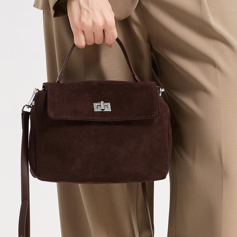 2026 NEW Autumn winter women's Natural Suede leather Crossbody Bag luxury designer Genuine Leather commuting messenger bag