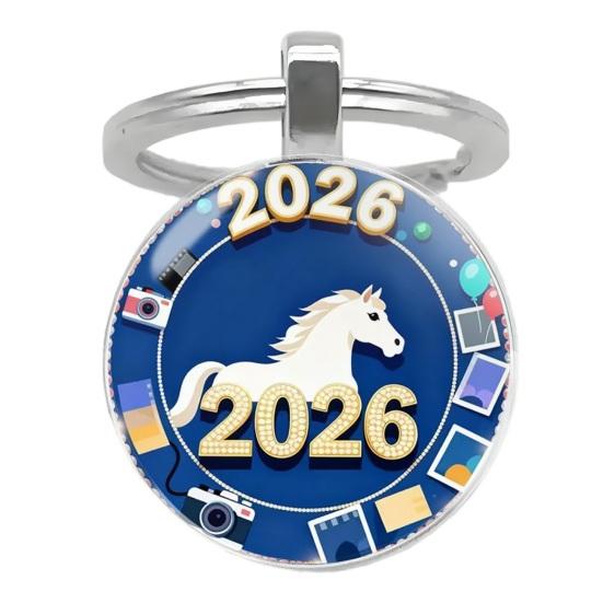 Year of Horse Keychain 2026 Zodiac Design Compact Good Luck Key Chain Pendant with Bells Metal Frame Holiday Decoration
