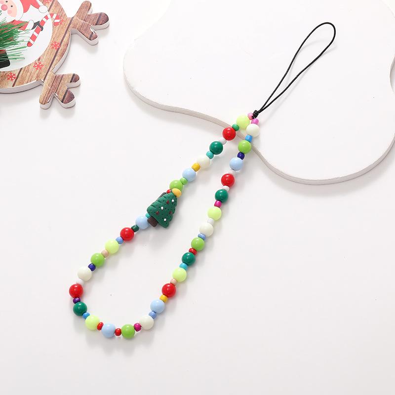 New Christmas-themed mobile phone chains, various styles, Santa Claus beaded short mobile phone chains, Christmas tree wrist straps, anti-loss chains Mobile phone charm