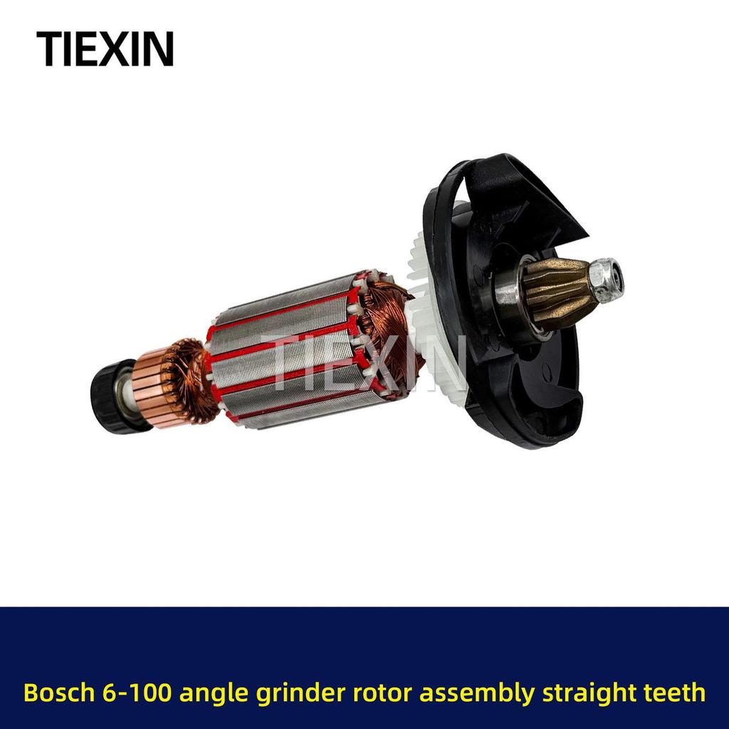 Bosch 6-100 Winkelschleifer Rotor mit Lagern, Kohlebürsten & Zahnrädern - Schnelle Reparatur für Modelle mit geradlinigen Zähnen
