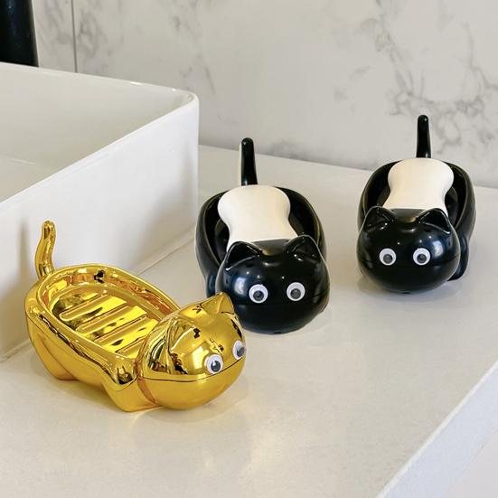 Soap Dish with Automatic Drainage Cute Cat Shape Design Easy Cleaning Soap Holder Soap Tray for Shower Bathroom