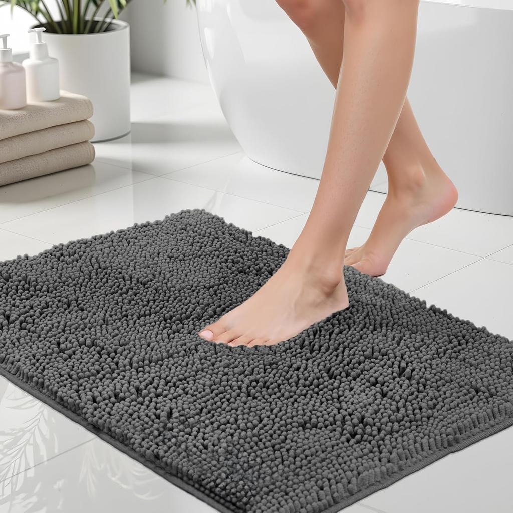 Chenille Bath Mat Soft and Absorbent Bath Rug Non-Slip and Quick Dry Shower Carpet for Home Bathroom-Machine Washable