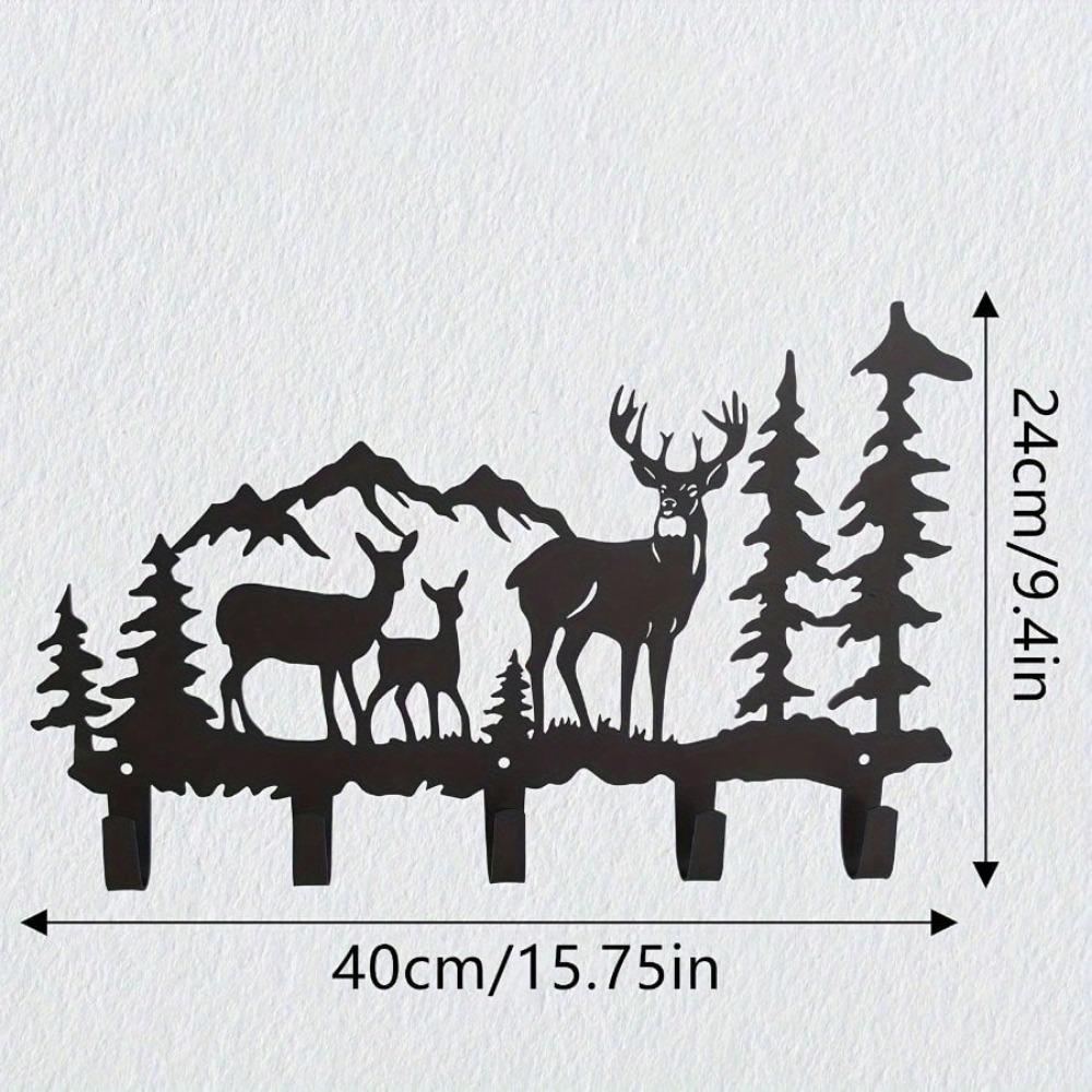 1 PC 5-Haken Rustikales Wandregal aus Metall in Hirschform - Pulverbeschichtet
