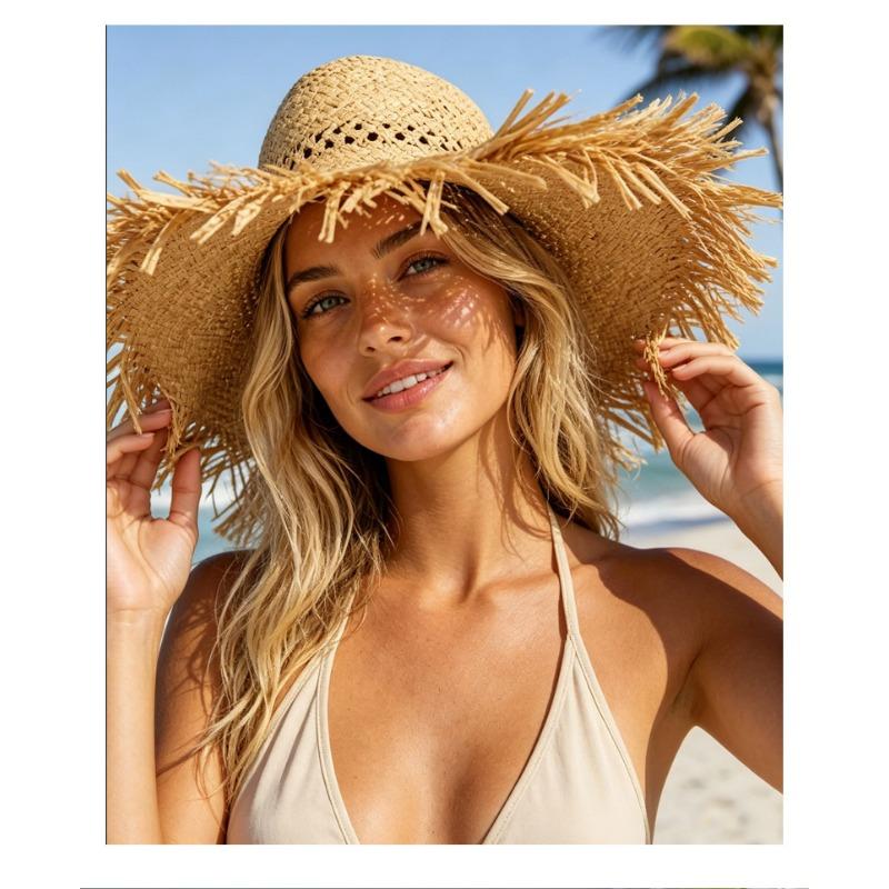 Women S French Style Raffia Straw Hat Large Brim Sun Hat For Beach Summer Sun Protection